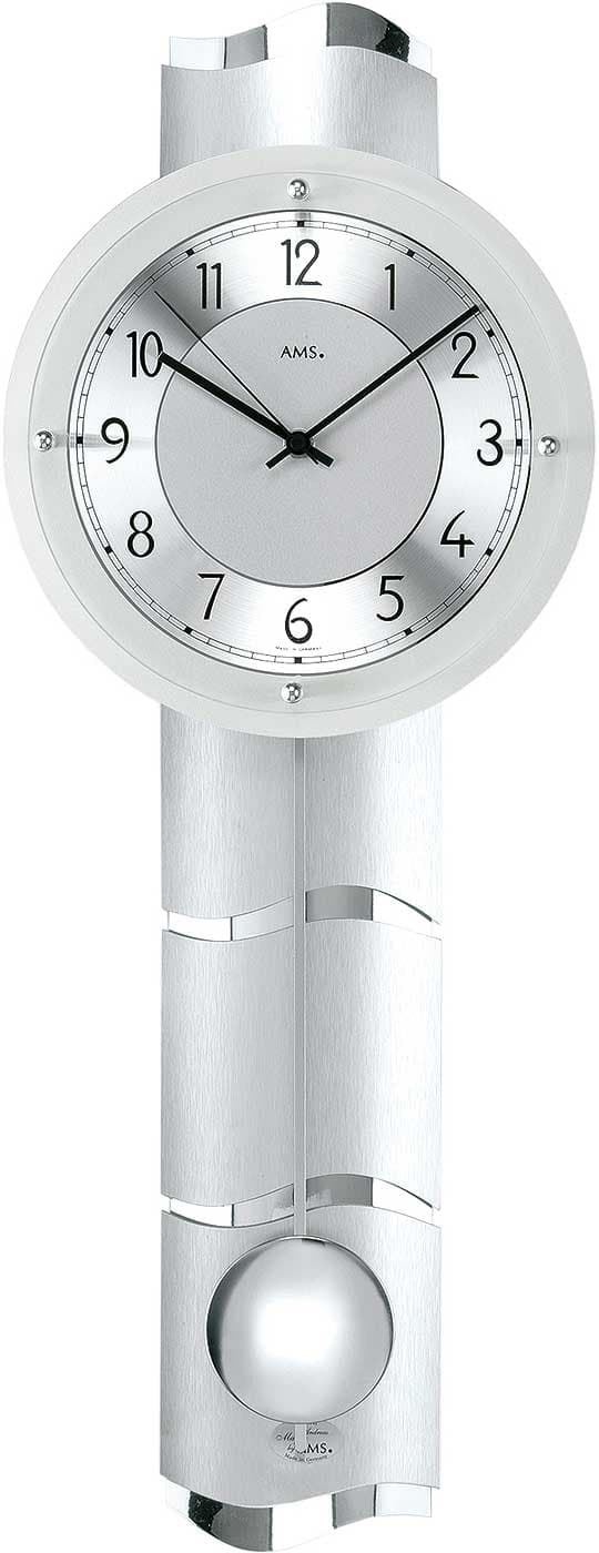Wall Clock AMS 5215, Quartz, Silver, Analogue, Modern