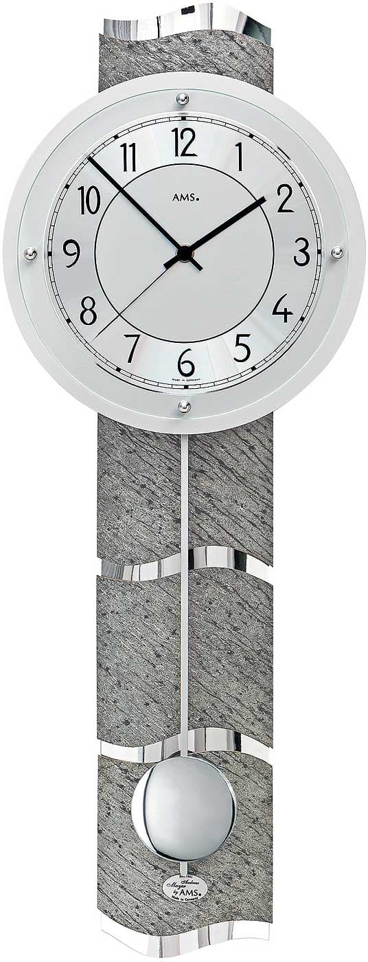 Wall Clock AMS 5216, Quartz, Silver, Analogue, Modern