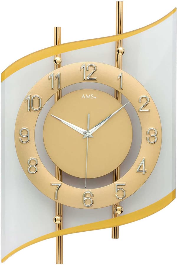 Wall Clock AMS 5505, Quartz, Gold, Analogue, Modern