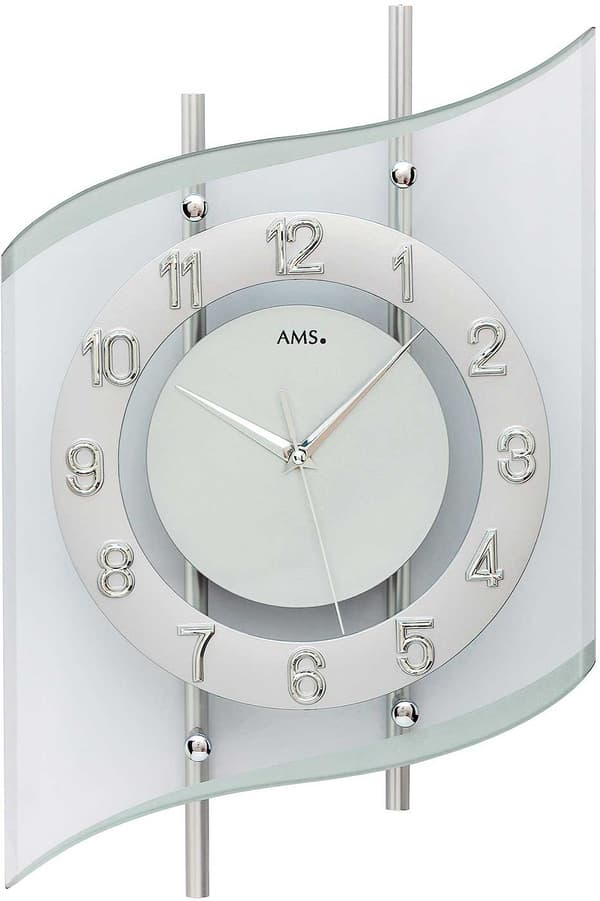 Wall Clock AMS 5506, Quartz, Silver, Analogue, Modern