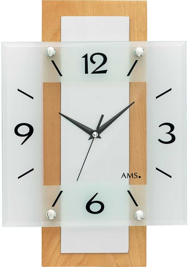 Wall Clock AMS 5507, Quartz, Silver, Analogue, Modern