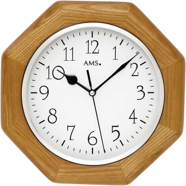 Wall Clock AMS 5512, Quartz, White, Analogue, Modern