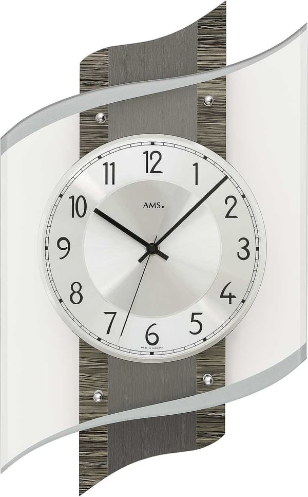 Wall Clock AMS 5519, Quartz, Silver, Analogue, Modern