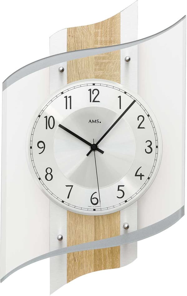 Wall Clock AMS 5520, Quartz, Silver, Analogue, Modern
