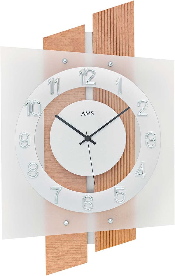 Wall Clock AMS 5530, Quartz, White, Analogue, Modern