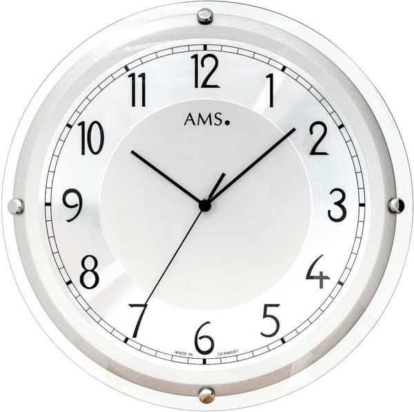 Wall Clock AMS 5542, Quartz, Silver, Analogue, Modern