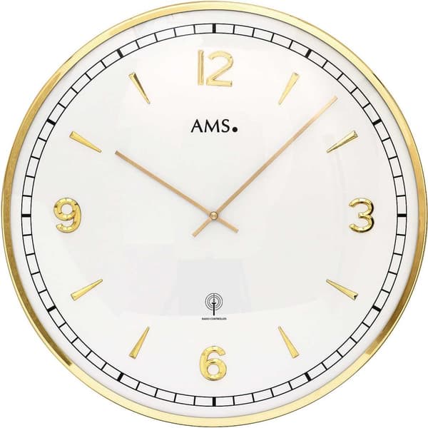 Wall Clock AMS 5609, Quartz, White, Analogue, Modern