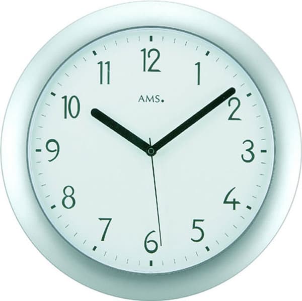Wall Clock AMS 5843, Quartz, Silver, Analogue, Modern