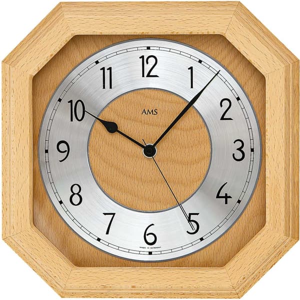 Wall Clock AMS 5864/18, Quartz, Brown, Analogue, Classic