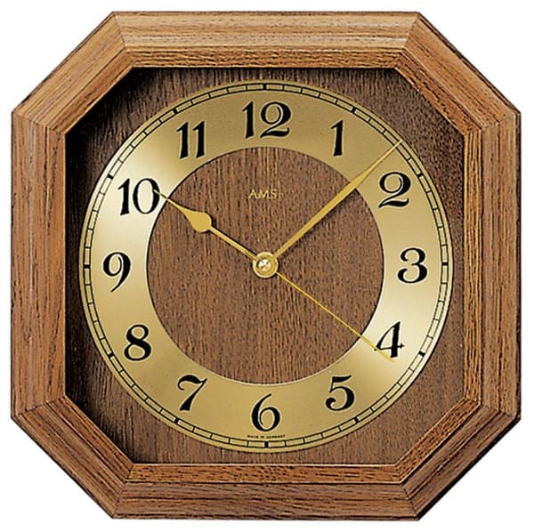 Wall Clock AMS 5864/4, Quartz, Gold, Analogue, Classic