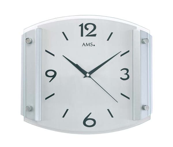 Wall Clock AMS 5938, Quartz, Silver, Analogue, Modern