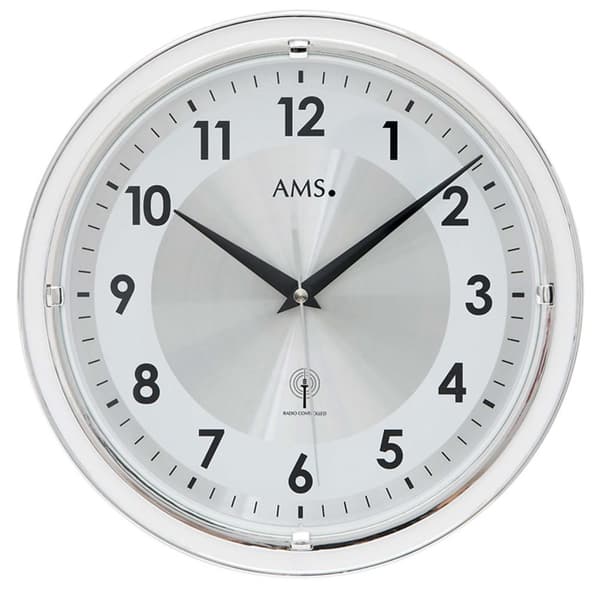 Wall Clock AMS 5945, Quartz, Silver, Analogue, Modern