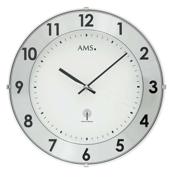 Wall Clock AMS 5948, Quartz, White/Silver, Analogue, Modern