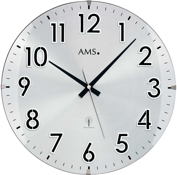 Wall Clock AMS 5973, Quartz, Silver, Analogue, Classic