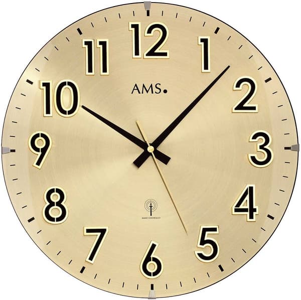 Wall Clock AMS 5974, Quartz, Gold, Analogue, Modern