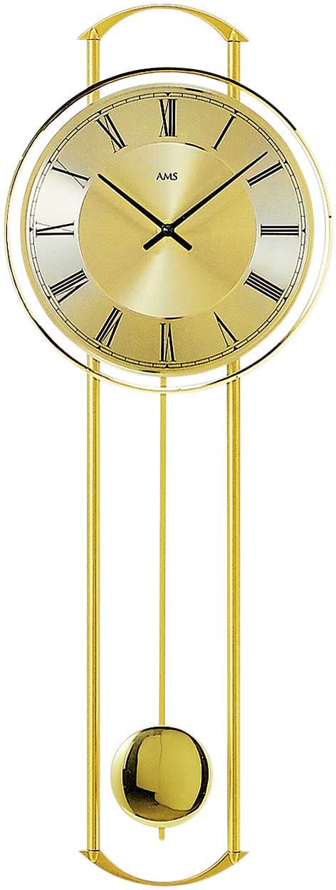 Wall Clock AMS 7083, Quartz, Gold, Analogue, Modern