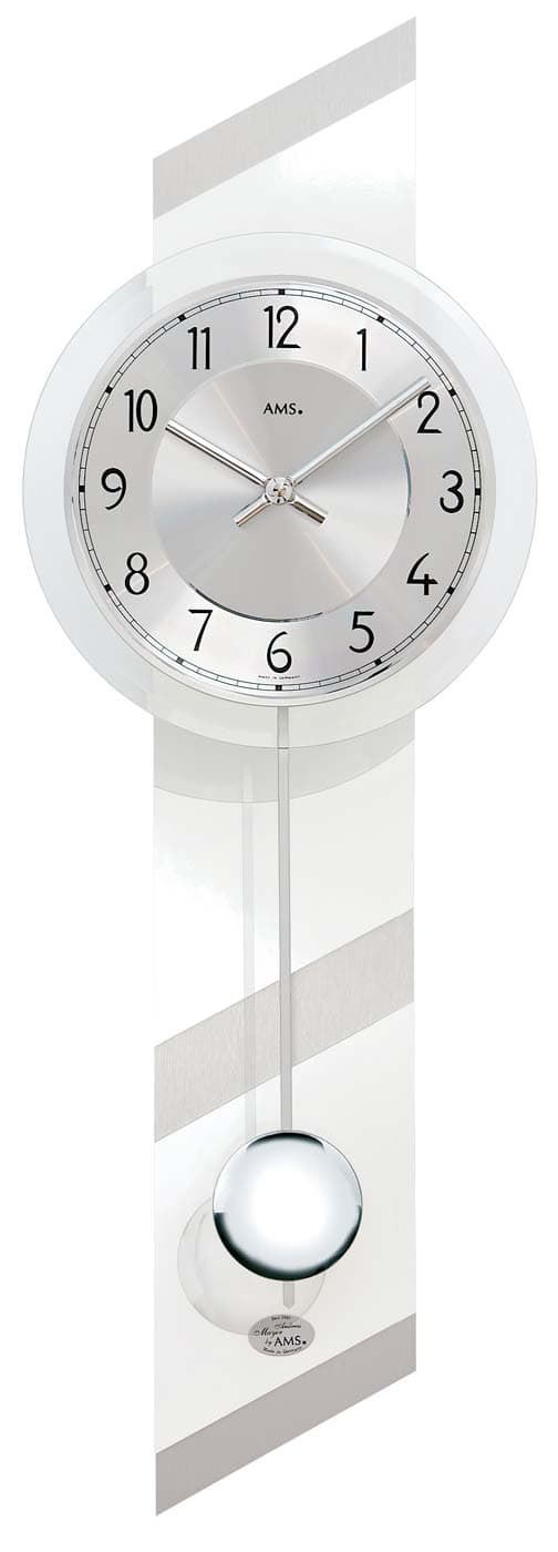 Wall Clock AMS 7414, Quartz, Silver, Analogue, Modern