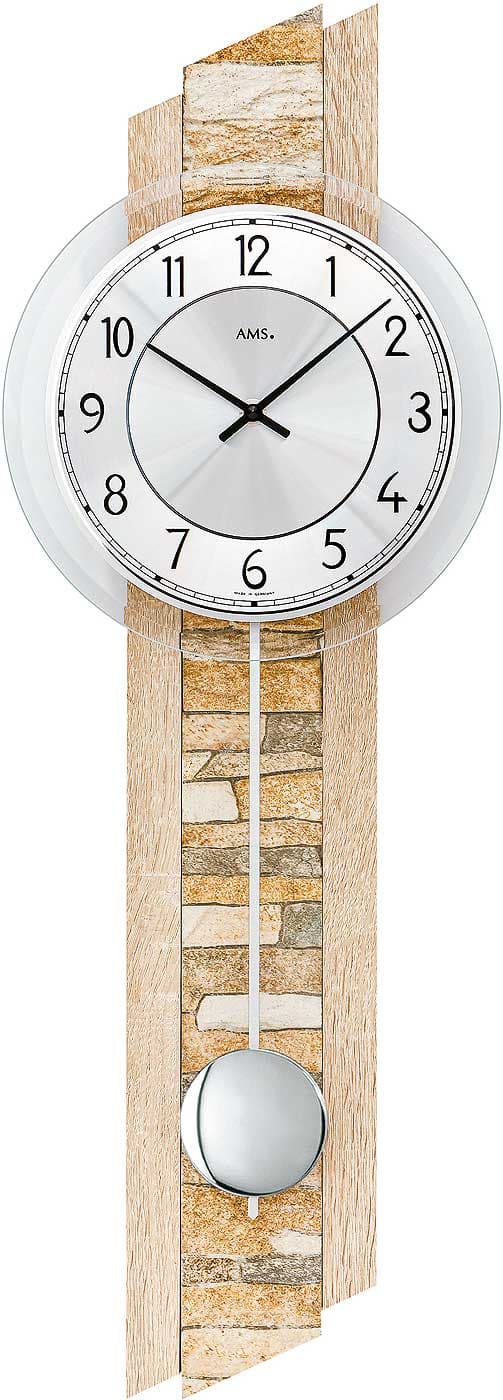 Wall Clock AMS 7423, Quartz, Silver, Analogue, Modern