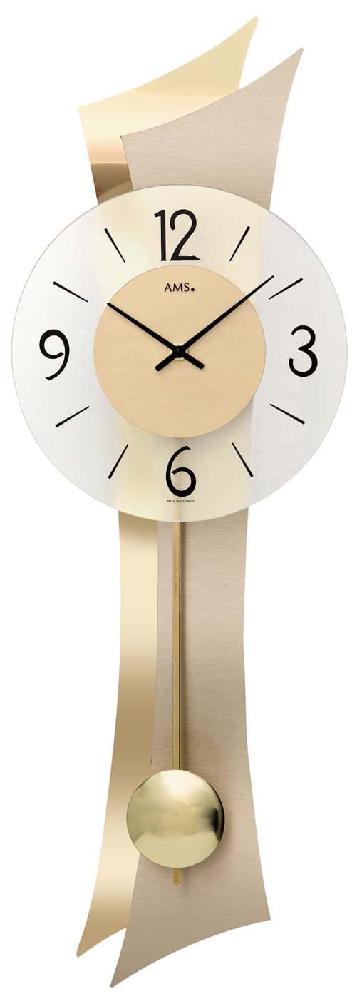Wall Clock AMS 7427, Quartz, Gold, Analogue, Modern