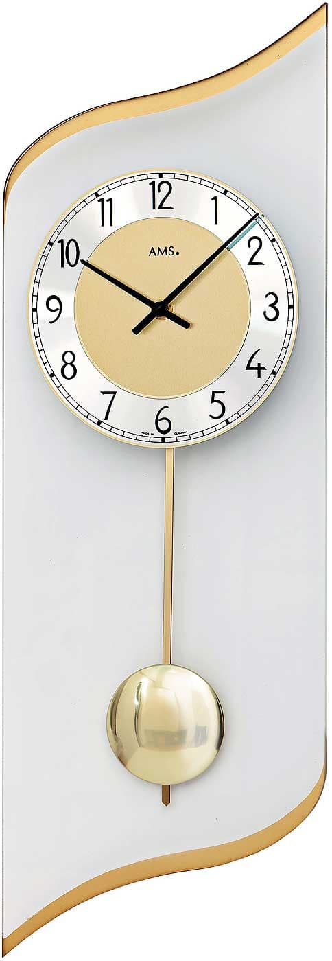 Wall Clock AMS 7437, Quartz, Gold, Analogue, Modern