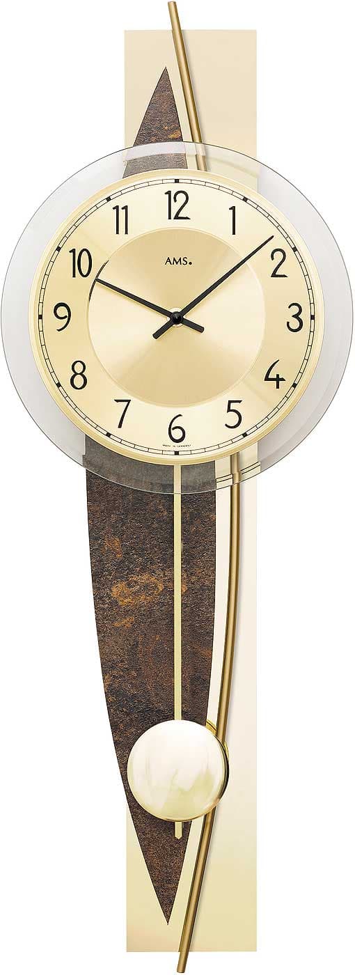 Wall Clock AMS 7453, Quartz, Gold, Analogue, Modern