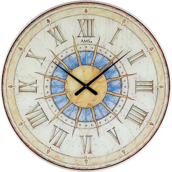 Wall Clock AMS 9230, Quartz, Beige, Analogue, Modern