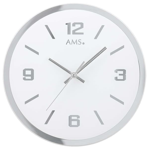 Wall Clock AMS 9322, Quartz, White, Analogue, Modern