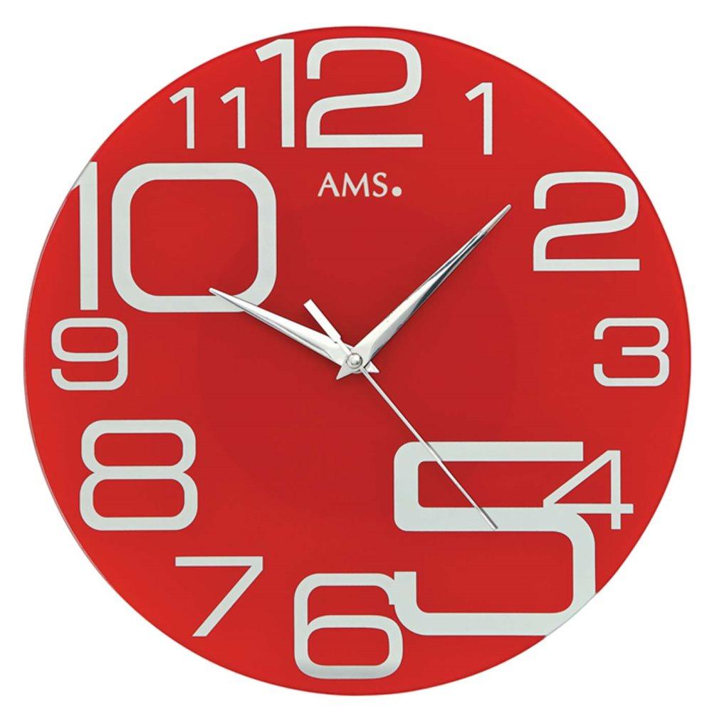 Wall Clock AMS 9462, Quartz, Red, Analogue, Modern