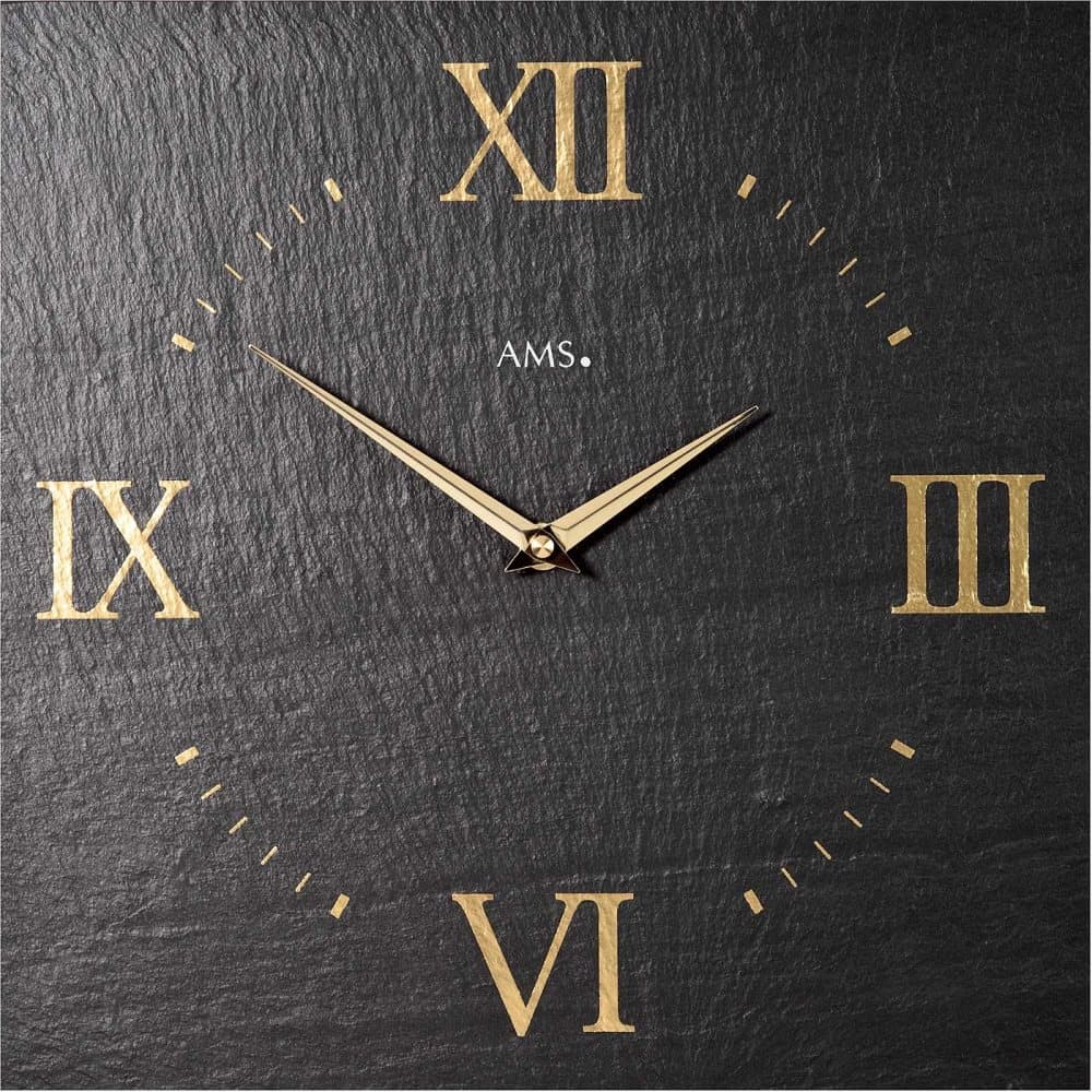 Wall Clock AMS 9517, Quartz, Black, Analogue, Modern