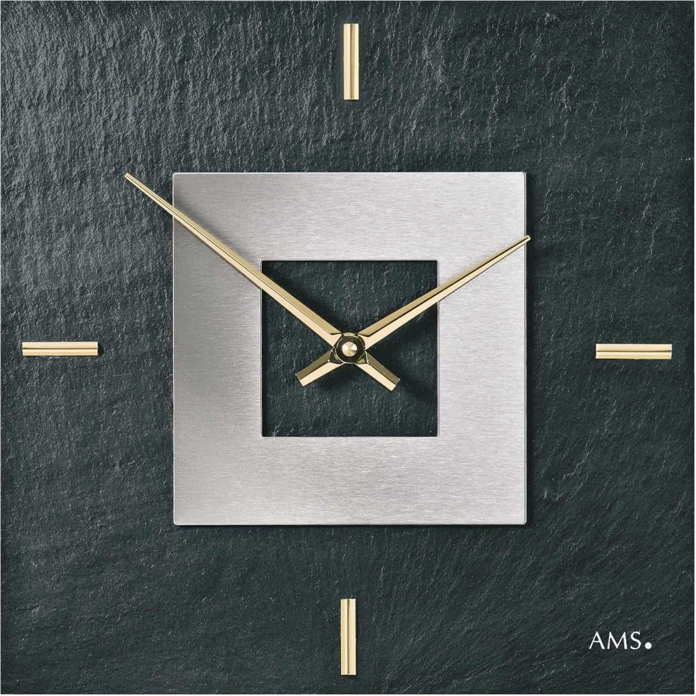Wall Clock AMS 9525, Quartz, Black, Analogue, Modern