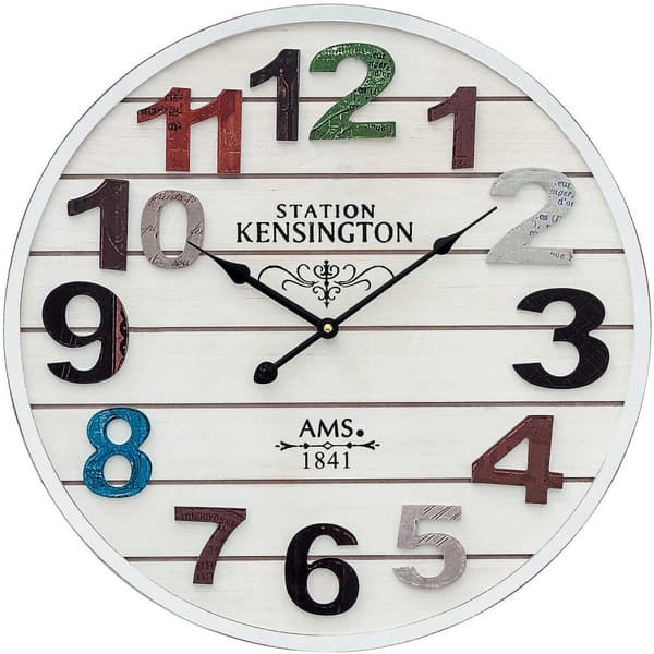 Wall Clock AMS 9538, Quartz, White, Analogue, Classic