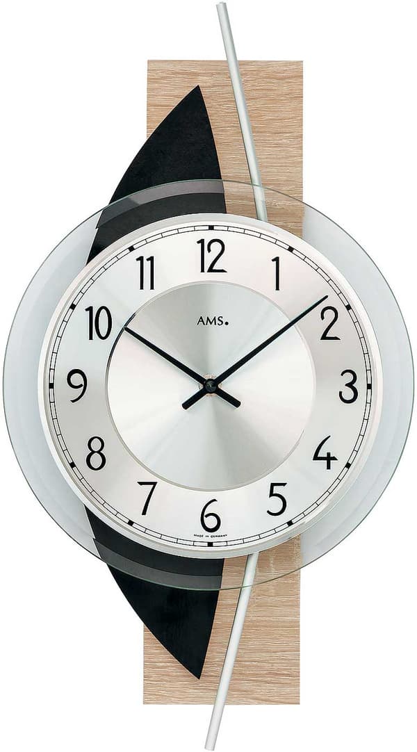 Wall Clock AMS 9551, Quartz, Silver, Analogue, Modern