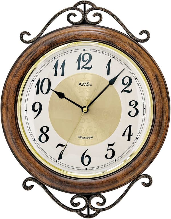 Wall Clock AMS 9565, Quartz, White, Analogue, Classic