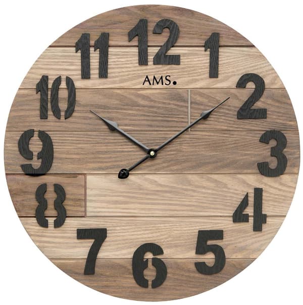Wall Clock AMS 9569, Quartz, Brown, Analogue, Classic