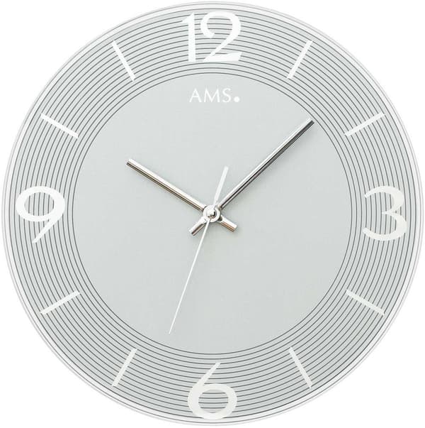 Wall Clock AMS 9571, Quartz, Silver, Analogue, Modern