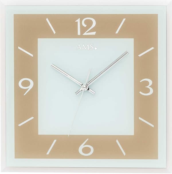 Wall Clock AMS 9574, Quartz, Gold, Analogue, Modern