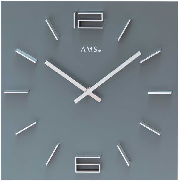 Wall Clock AMS 9594, Quartz, Grey, Analogue, Modern