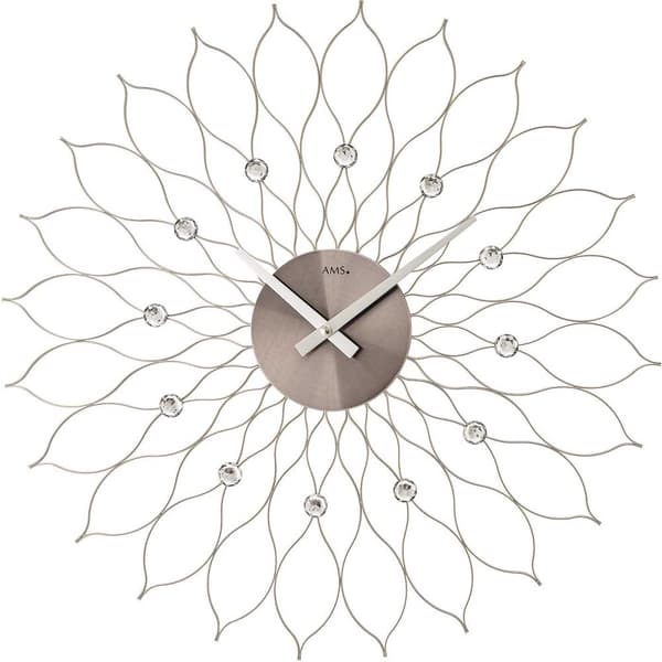 Wall Clock AMS 9608, Quartz, Silver, Analogue, Modern