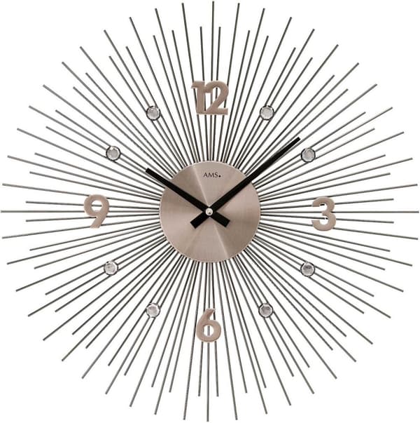 Wall Clock AMS 9610, Quartz, Grey, Analogue, Modern