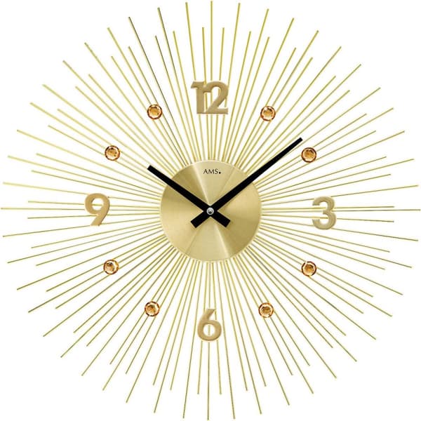 Wall Clock AMS 9611, Quartz, Gold, Analogue, Modern