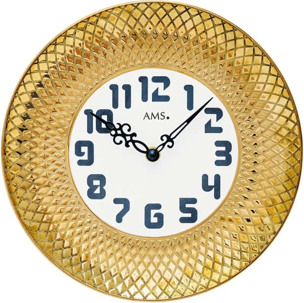 Wall Clock AMS 9615, Quartz, White, Analogue, Modern