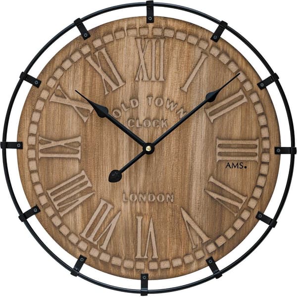 Wall Clock AMS 9616, Quartz, Brown, Analogue, Classic