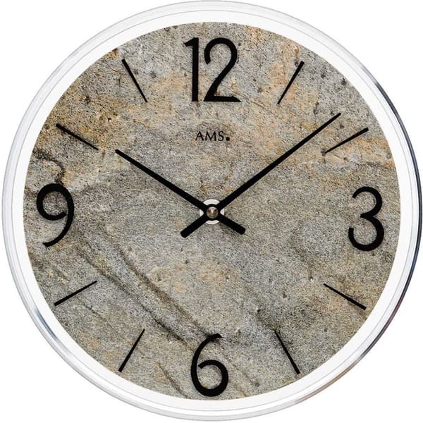 Wall Clock AMS 9633, Quartz, Grey, Analogue, Modern