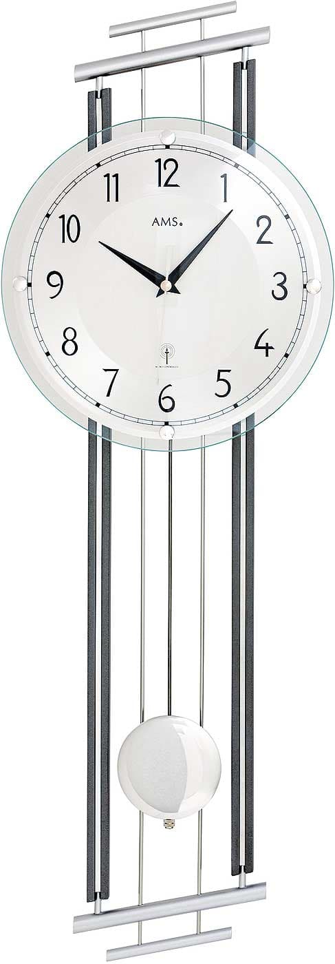 Wall Clock ams 5314, Quartz, Silver, Analogue, Modern