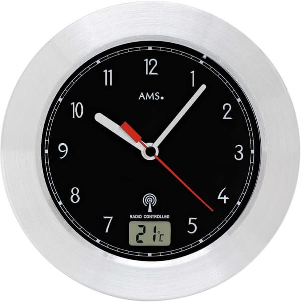 Wall Clock ams 5919, Quartz, Black, Analogue, Modern