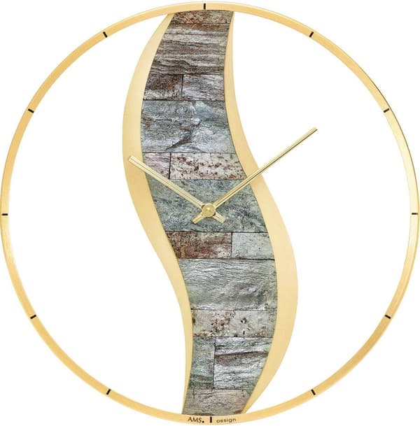 Wall Clock ams 9645, Quartz, Gold, Analogue, Modern