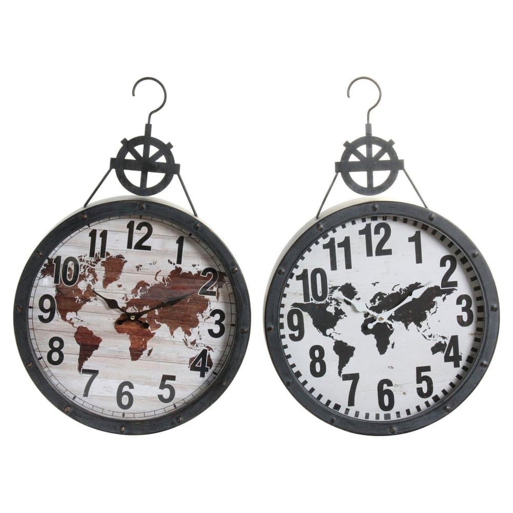 Väggklocka DKD Home Decor Glas Järn Världskarta (2 pcs) (40.5 x 7 x 62 cm)