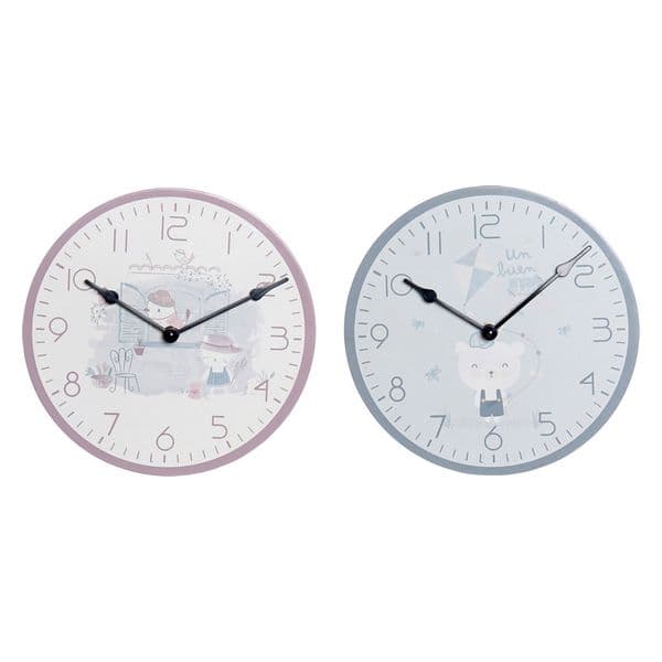 Veggklokke DKD Home Decor Blå Flerfarget Rosa Tre Metall Plast Tre MDF Barne Fugl 24 x 3 x 24 cm (2 enheter)