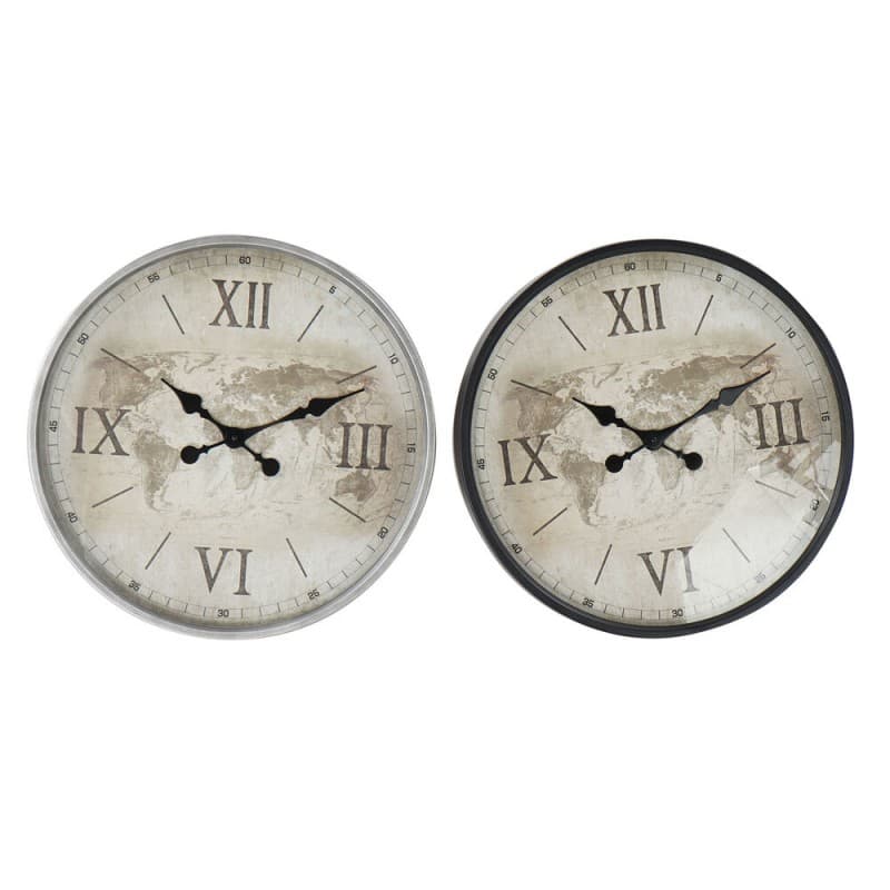 Väggklocka DKD Home Decor Glas Beige Brun Järn Världskarta (50 x 5.5 x 50 cm) (2 pcs)