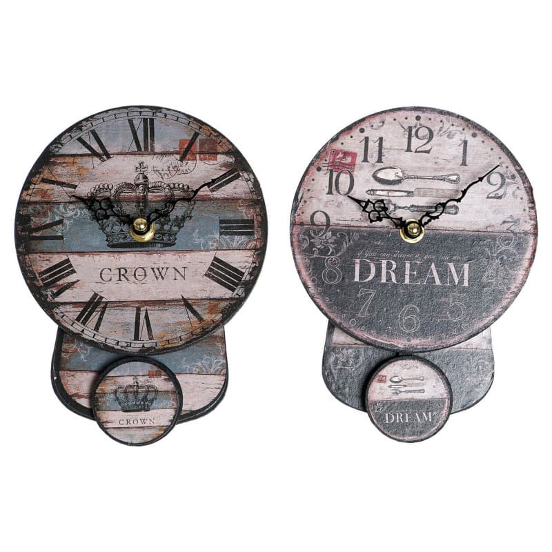 Väggklocka DKD Home Decor Pendyl Svart Beige Järn Trä MDF (2 pcs) (14 x 5 x 19 cm)